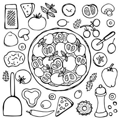 Elle çizilmiş vejetaryen Pizza