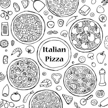 Elle çizilmiş İtalyan Pizza Set