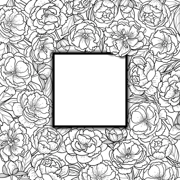 Cadre carré avec pivoines — Image vectorielle