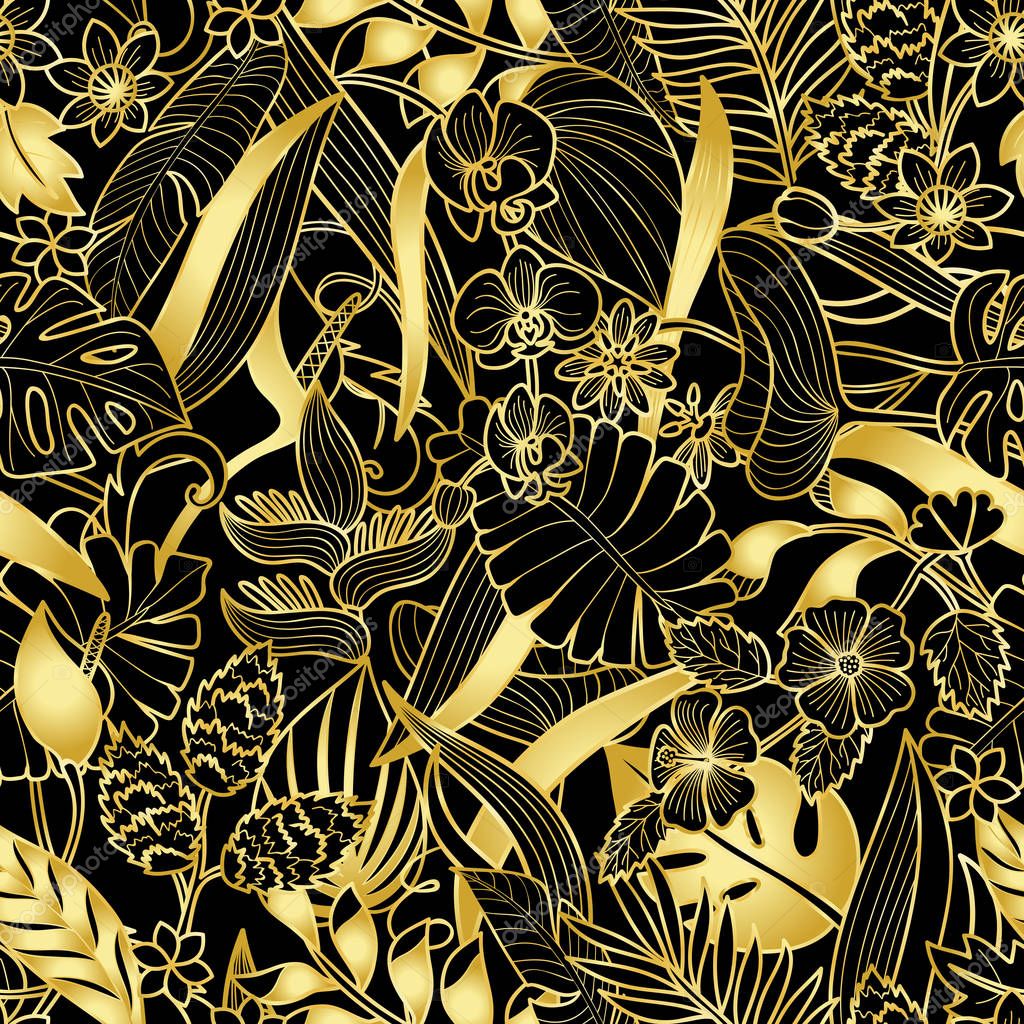 Tropical Gold Seamless Pattern — Stock Vector © KronaLux 179557006