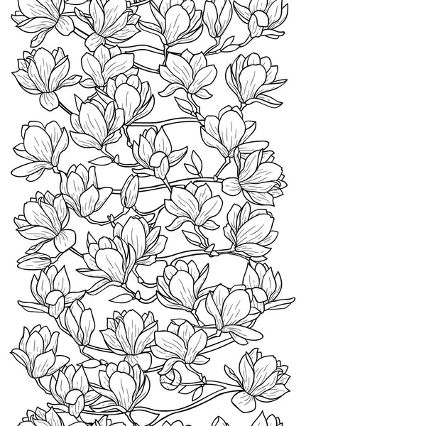 Magnolia Spring Bordure sans couture — Image vectorielle