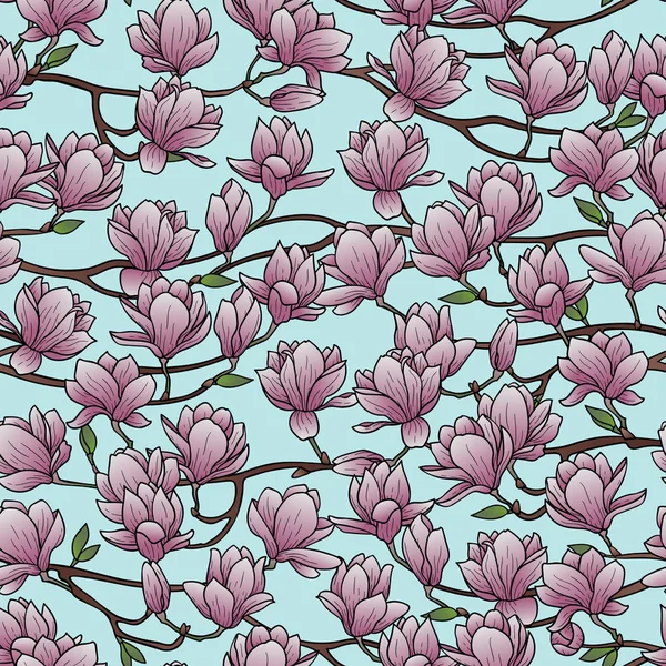 Modèle sans couture de printemps Magnolia — Image vectorielle