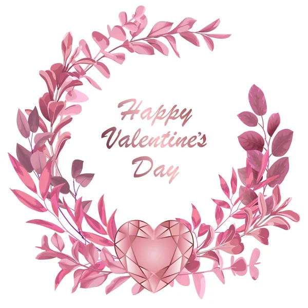 Happy Valentines Day with Herb Frame — Stock Vector