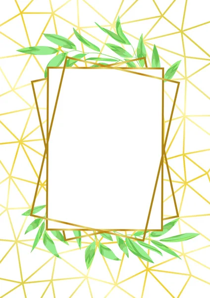 Gold Geometric Frame and Greenery — Stock Vector