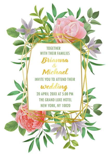 Invitación de boda con Flores y Verdor — Vector de stock
