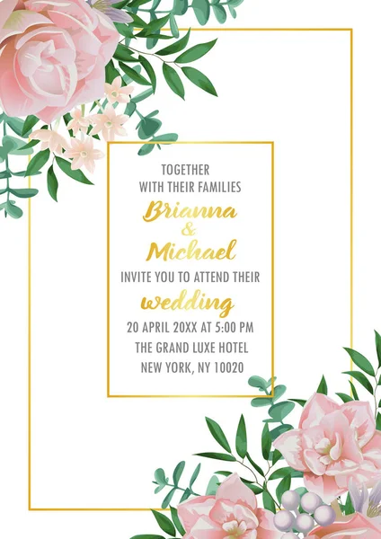 Invitación de boda con Flores y Verdor — Archivo Imágenes Vectoriales