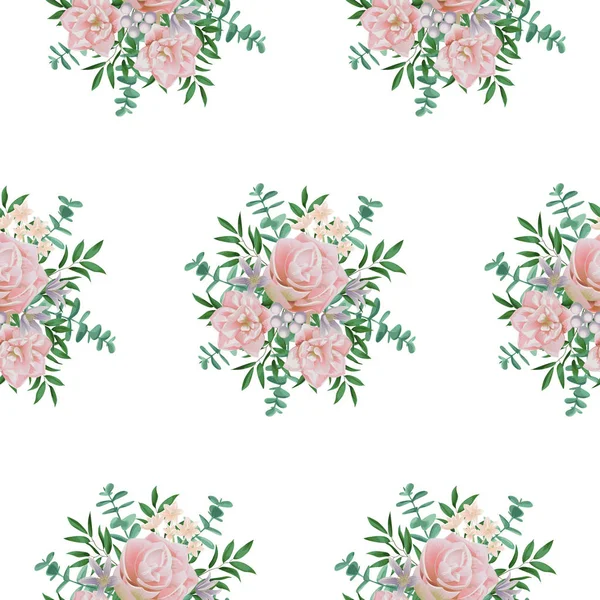 Nahtloses Muster mit Blumen und Grün — Stockvektor