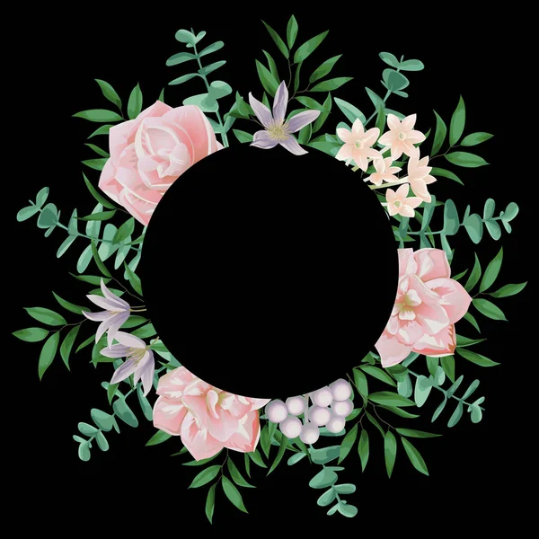 Template with Round Frame and Pink Flowers