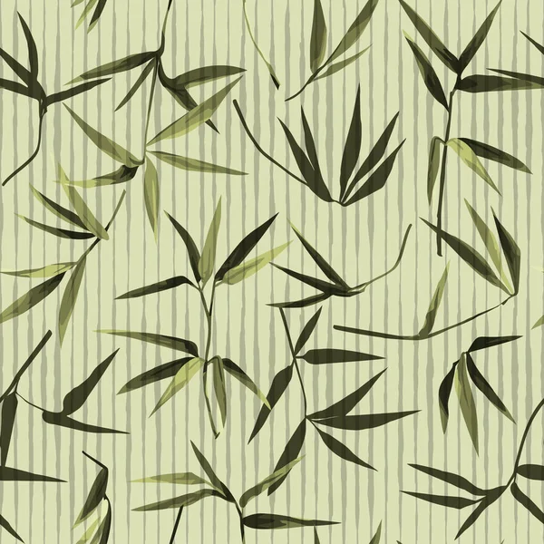 Bambus chaotische nahtlose Muster auf gestreiftem Hintergrund — Stockvektor