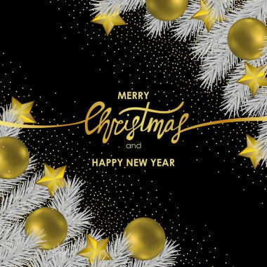 Noel ve yeni yıl kartı ile altın harflerle