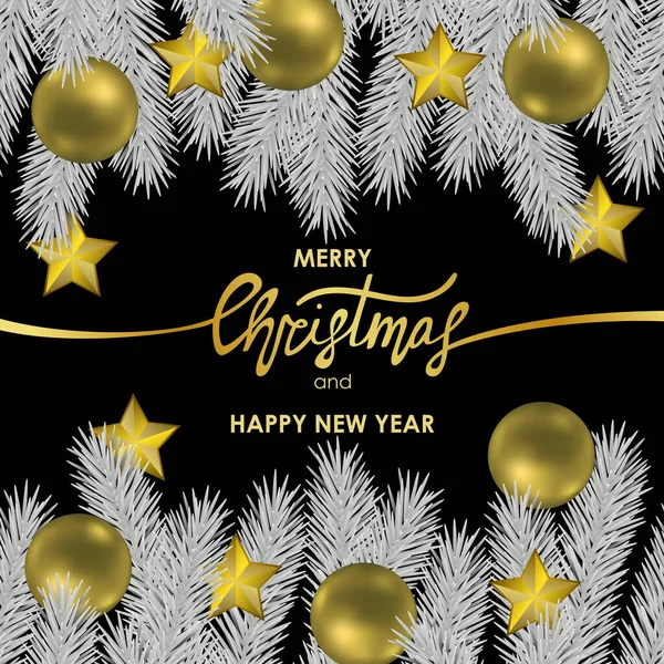 Tarjeta de Navidad y Año Nuevo con Letras de Oro — Vector de stock