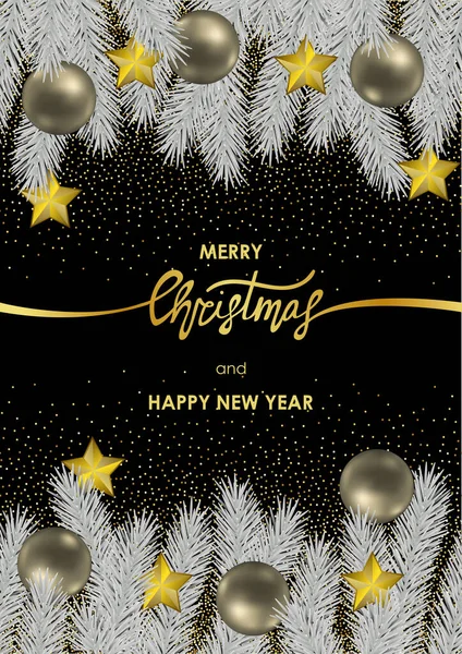 Boże Narodzenie i nowy rok karty z złoty napis — Wektor stockowy