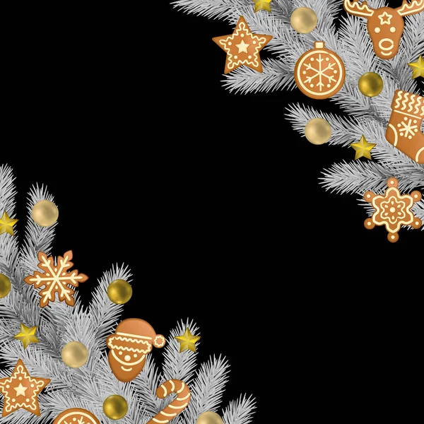 Χριστούγεννα και Πρωτοχρονιά Χαιρετισμός πρότυπο με μελόψωμο — Διανυσματικό Αρχείο