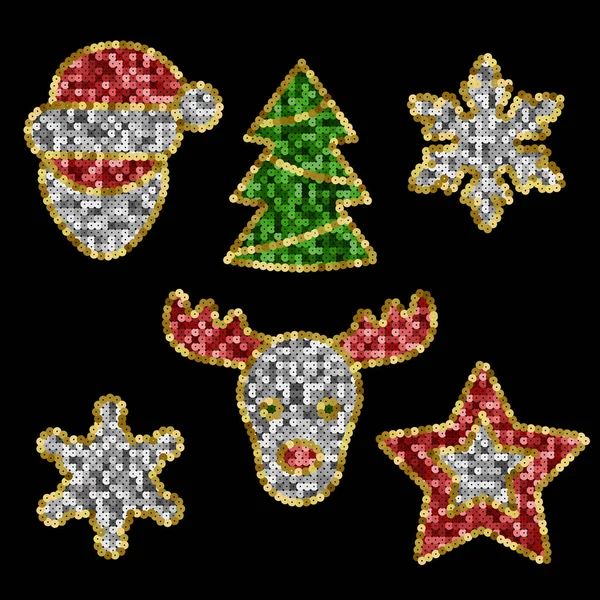 Brinquedos de Natal Set from Sequins. Coleção de patches — Vetor de Stock