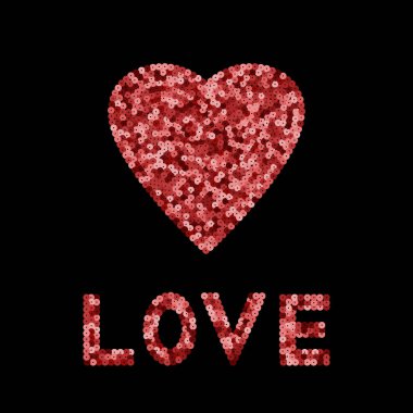 Pembe Sequins Vektör Kalp ve Aşk Yazdırma