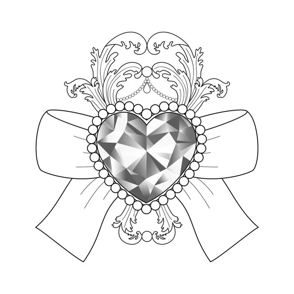 Baroque diamond jewelry pattern. Luxury coloring page. — Stock Vector