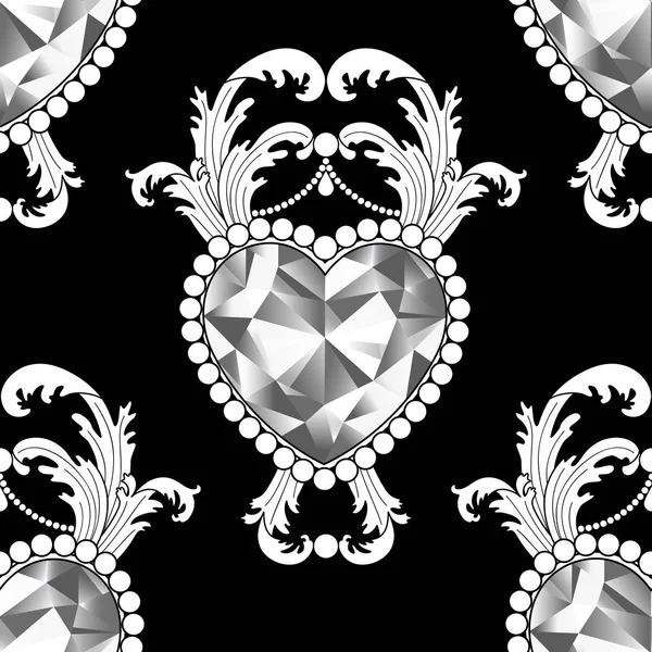 Baroque diamond jewelry seamless pattern. Luxury repeat coloring page. — 스톡 벡터