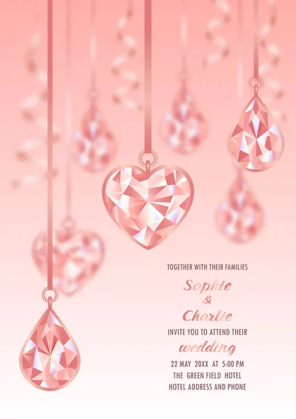 Wedding Invitation wiht Pink Diamond and blur effect — 스톡 벡터