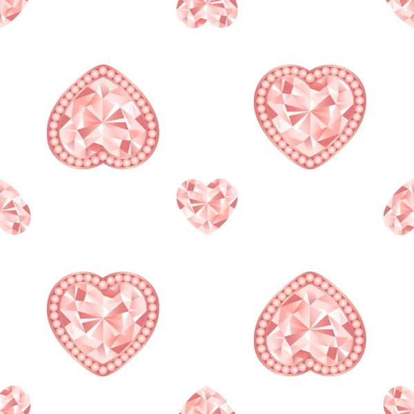 粉色钻石矢量珠宝与珍珠无缝图案 — 图库矢量图片
