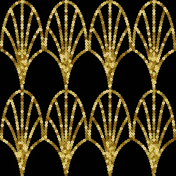 Art Deco lentejuelas de oro sin costura Patrón. Fondo retro de lujo Gatsby — Vector de stock