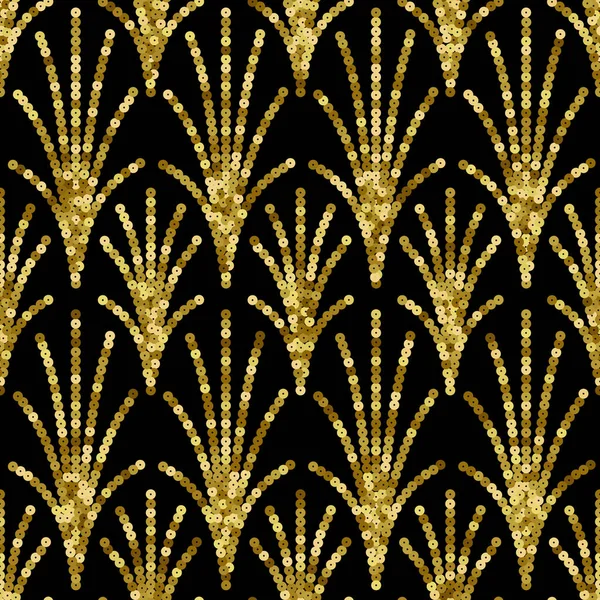 Art Deco lentejuelas de oro sin costura Patrón. Fondo retro de lujo Gatsby — Vector de stock