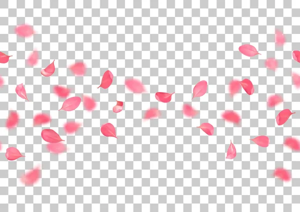 Roze kersenblaadjes met bokeh effect naadloze rand — Stockvector