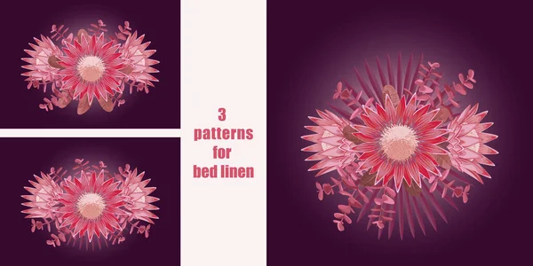 Розовые тропические цветы узоры для постельного белья — стоковый вектор