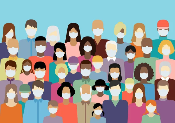 Lidé v bílém lékařském obličeji masky vektorové ilustrace. Koronavirus 2019-ncov chřipka, nachlazení, Sars. — Stockový vektor