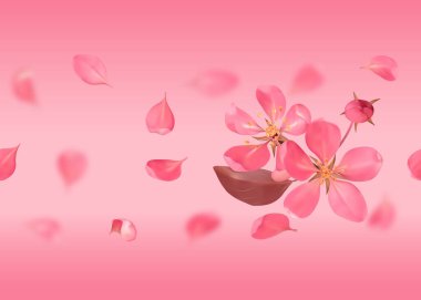 Kiraz çiçekleri, sakura, badem çiçekleri ve çarşaf yapraklarıyla kusursuz desen. Vektör bahar yinelemesi arka plan, duvar kağıdı, iç ve romantik tekstil baskısı.