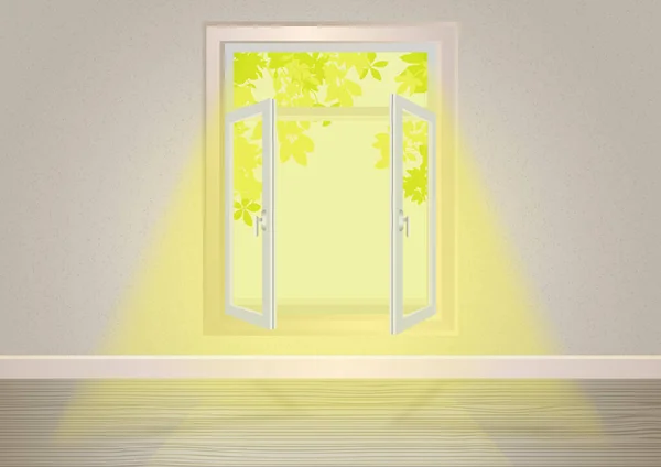 Okno ze światłem słonecznym wewnątrz szablonu domu — Wektor stockowy