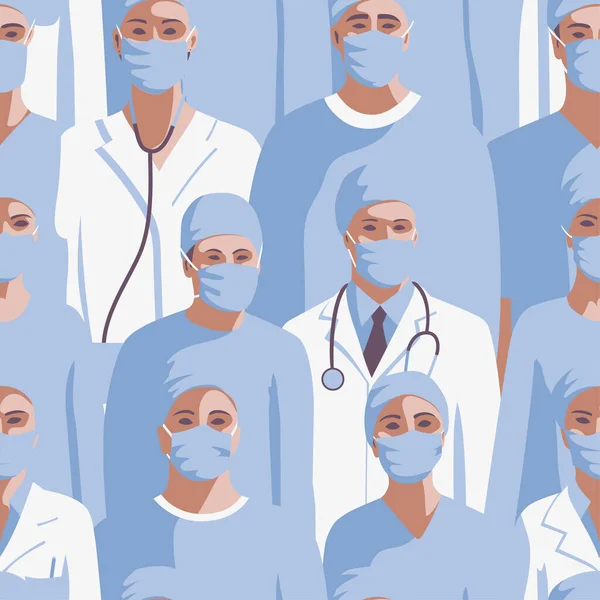 Professionnels de la médecine dans le modèle sans couture masque médical . — Image vectorielle