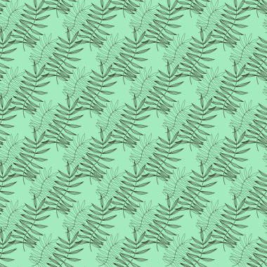 Açık yeşil arka planda parlak yaprakları ve çiçekleri olan kusursuz bir desen.