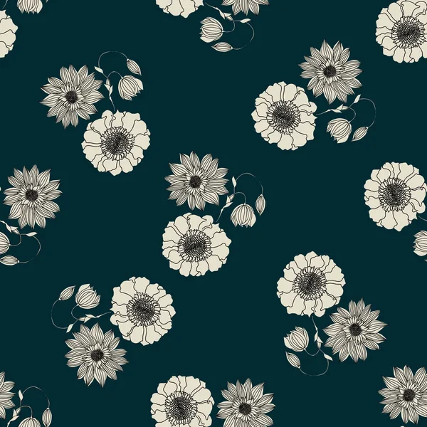 Seamless Pattern Bright Leaves Flowers Light Green Background — Stock Photo, Image