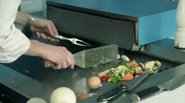 Şef mutfak pişmiş et yemek restoran sebzeli