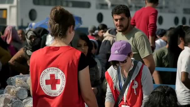 Athènes 12 AVRIL : Une organisation caritative de la Croix-Rouge distribue nourriture et eau aux réfugiés 12 avril 2016 à Athènes . — Video