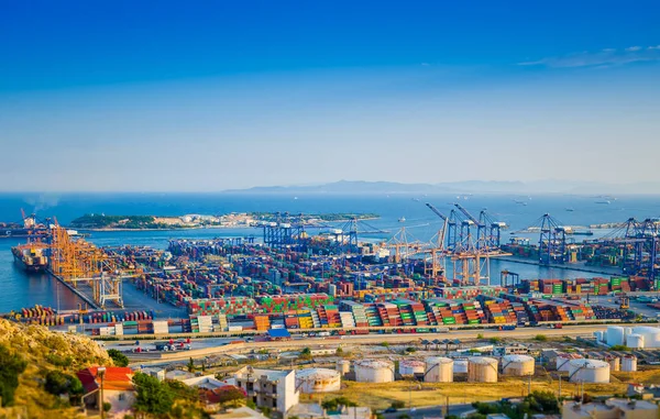 Large European cargo port view from the mountain. — Stock Photo, Image