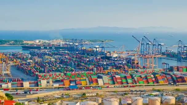 Large European cargo port view from the mountain, time lapse. — Stock Video