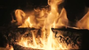 Slow Motion: Erkek el şömine kapı açılır ve bir odun ateşe falan atar.