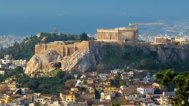 Arkopolis 山在古庙从希腊首都中心的纯大理石 时间失效 — 图库视频影像