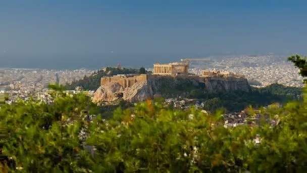 Antik Tapınak Parthenon Ayakta Yunan Başkentinin Merkezinde Akropolis Dağda — Stok video