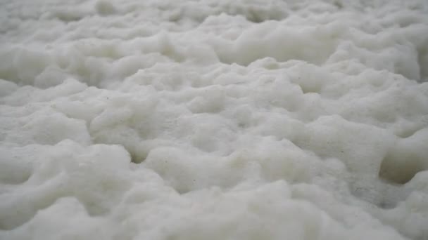Closeup Lot Sea Foam Storm Seashore — Stock Video