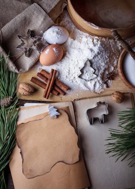 Noel kurabiyeleri ve tarif kitabı için malzemeler