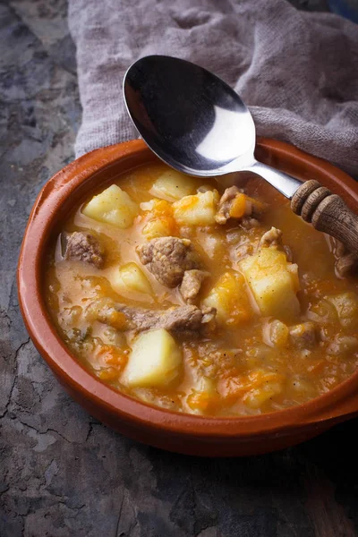 Stewed beef with potatoes, carrot and pumpkin