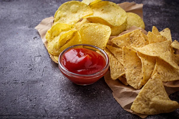 Potato chips and Mexican corn nachos