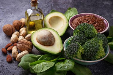 Sağlıklı gıda kavramı. Vegan yağ kaynakları 