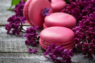 Pembe macaroons ve leylak. 