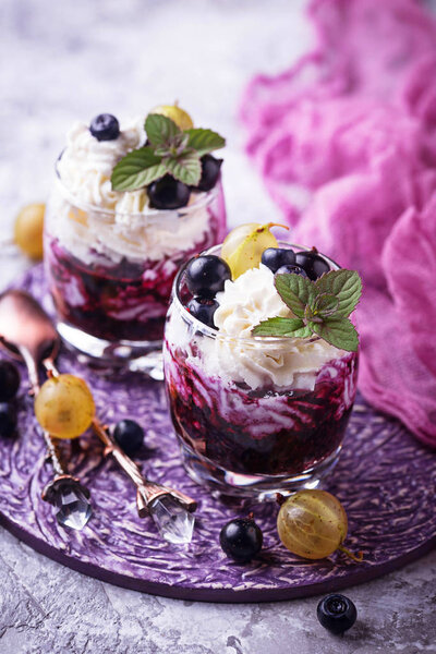 Healthy dessert with berry and cream cheese