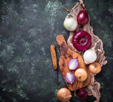 Soğan yeşil zemin üzerine çeşitli türü.