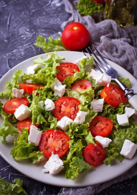 Sağlıklı salata domates ve beyaz peynir ile