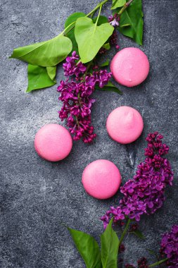 Pembe macaroons ve leylak.